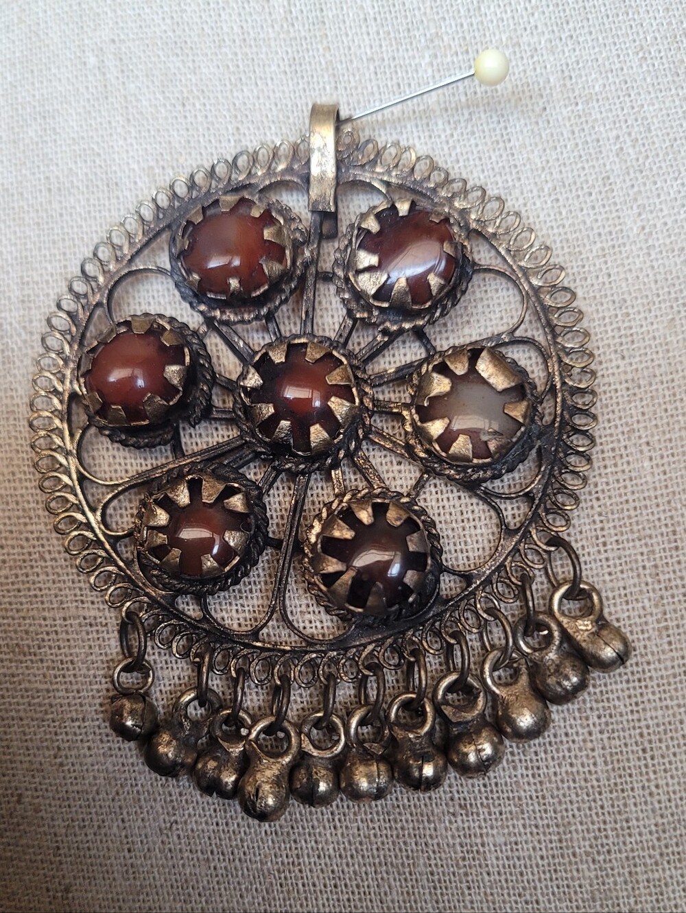 Vintage Filigree Pendant Necklace with Cabochons Agate - Picture 5 of 9